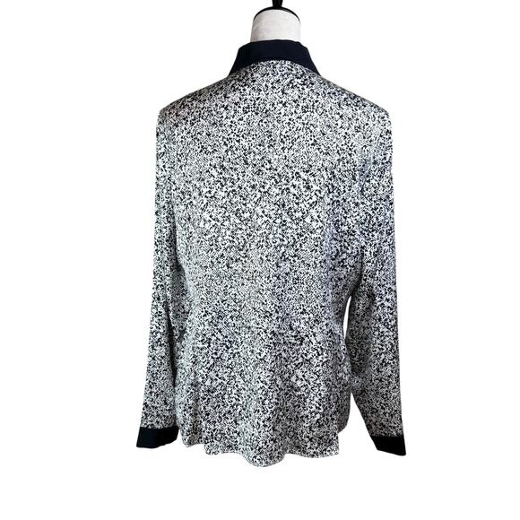 Lafayette 148 New York Black & Silver 100% Silk Long Sleeve Button Up Blouse - Picture 3 of 12